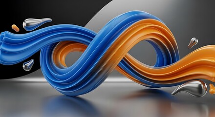 Abstract Blue and Orange Swirl with Silver Accents.