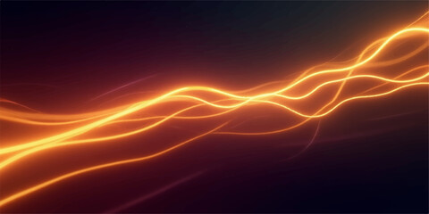 Wall Mural - Glowing orange fractal lines create a vibrant, electrifying motion backdrop against a dark night sky