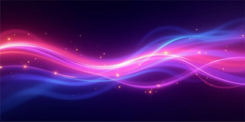 Wall Mural - Abstract motion of glowing blue and purple waves in a starry, dark space backdrop