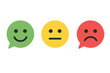 © Jane - Feedback speech bubbles with smiley faces. Satisfaction level rating scale. Customer review icons. Positive, neutral, and negative emoticons for user experience survey.
