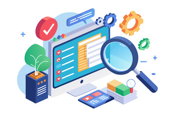 Creative 3D illustration showing software development, programming code windows, debugging tools, and colorful tech icons. Perfect for concepts related to coding, web development, app design, artifici