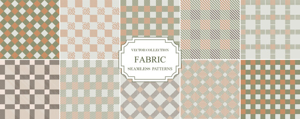 Wall Mural - Collection of color textile seamless plaid patterns - geometric striped retro design. Vector repeatable cloth vintage tartan backgrounds. Delicate fabric prints
