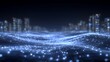 © Vilius - digital wave technology abstract network data visualization blue city lights particles flowing