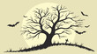© TosherAsh - Spooky tree silhouette with bats and moon – Halloween vector illustration