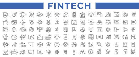 Digital wallet outline icon. Fintech mobile payment line icon set vector