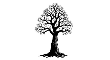Elegant Black Tree Silhouette Isolated on White