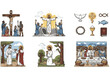 © Anomal - Jesus Christ Set – Vector Illustration Collection of Biblical Scenes Including Crucifixion, Resurrection, Prayer, Miracles, and Sacred Symbols of Christian Faith. logos. icons. ui ux cut out