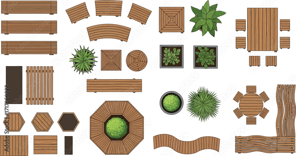 Outdoor furniture top view for landscape architecture aditable Stock ...