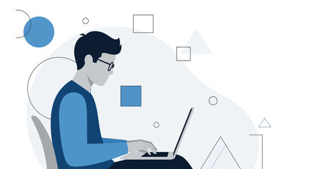 Man Working At Computer: Creative Design Of Digital World And Modern Technology