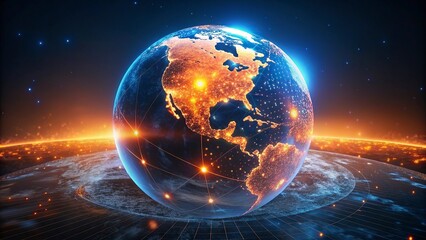 Wall Mural -  world. Internet Concept of global business.World New map with glowing lines on dark background. Network and communication concept. 3D Rendering	
