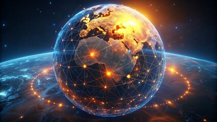 Wall Mural - Global network connection over the world. Internet Photo Best New Concept of global business.World map with glowing lines on dark background. Network and communication concept. 3D Rendering	