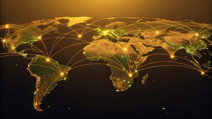 Wall Mural - Global network connection over the world. Internet Photo Best New Concept of global business.World map with glowing lines on dark background. Network and communication concept. 3D Rendering	