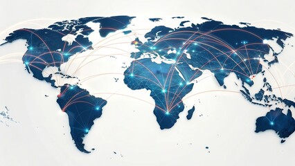 Wall Mural - Global network connection over the world. Internet Photo Best New Concept of global business.World map with glowing lines on dark background. Network and communication concept. 3D Rendering	