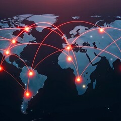 Wall Mural - Global network connection over the world. Internet Photo Best New Concept of global business.World map with glowing lines on dark background. Network and communication concept. 3D Rendering	