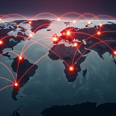 Wall Mural - Global network connection over the world. Internet Photo Best New Concept of global business.World map with glowing lines on dark background. Network and communication concept. 3D Rendering	