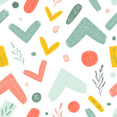 Wall Mural - Colorful abstract pattern with geometric shapes and floral elements.