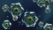 © Vaundy - Enormous crystalline virus structures lie dormant within emerald algae, their geometry suggesting hidden power.