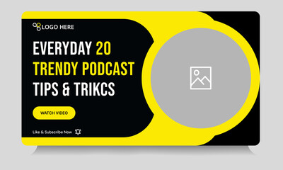 Wall Mural - Creative podcast video thumbnail banner design, podcast sound video tips and trick cover banner design, fully customizable vector eps 10 file format