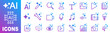 © dlyastokiv - Generate AI icon set. AI assistant tool icons and app buttons, sparkle star artificial intelligence star logo for text, image, video, audio