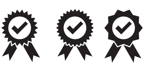 Wall Mural - award icon symbol, premium quality certify icon sign - medal, prize, verified, badge, ribbon. certification, verification, quality, and achievement vector icon in solid and outline styles