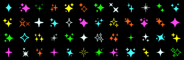 Wall Mural - Color stars set icons, different sparkle star shapes icon collection, shine stars sparkles signs, hand drawn bling decoration