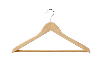 Isolated wooden clothes hanger displayed on a dark transparent background with no clothing