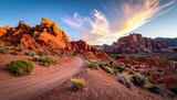 Scenic Landscape of Red Rock Mountains Under Cloudy Sky in Valley of Fire State Park Nevada