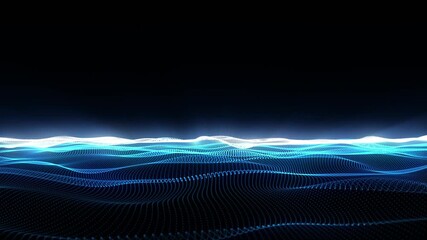 Wall Mural - Seamless Looping Blue Wireframe Landscape Digital Grid Animation
