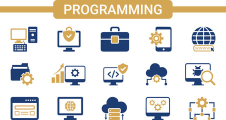 Programming and Coding Line Icons – Software Development, Application, Computer, IT Services, Web Design, Editable Stroke Vector Set