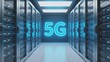 © 超 裴 - Server room with glowing 5G sign indicating advanced network technology