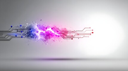 Wall Mural - abstract digital wave of blue, purple, and red connections flows across a light background.