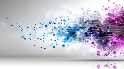 Wall Mural - dynamic wave of blue and purple digital particles merges with circuit lines.