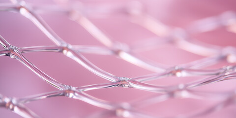 Abstract Macro Photo of a Transparent Mesh Network Structure on a Soft Pink Background