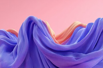 Wall Mural - Abstract purple and orange rippling fabric textures on a vibrant pink backdrop.