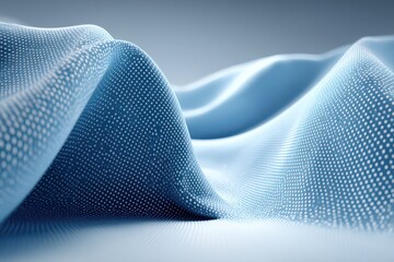 Wall Mural - Abstract light blue flowing fabric with white polka dots, creating soft waves and subtle highlights, perfect for backgrounds and textures, studio photography