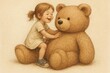 © Татьяна Евдокимова - Happy little girl joyfully riding a giant teddy bear, laughing and playing in a warm, tender atmosphere filled with innocence and love