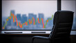 © Soulc - Office chair facing a window with city skyline and overlaid stock market chart