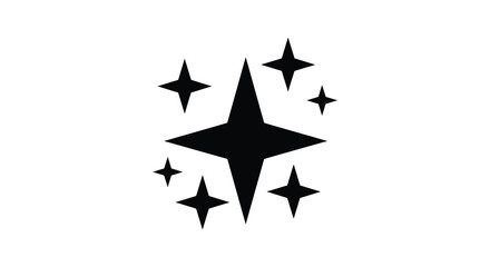 Wall Mural - Simple black starburst icon with surrounding sparkles and a clean design