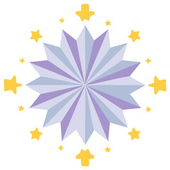 Wall Mural - Whimsical Starburst Illustration with Striped Center and Surrounding Stars in Pastel Colors