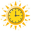 © Taras - Yellow sunburst clock vector illustration, time concept graphic, hand drawn style.