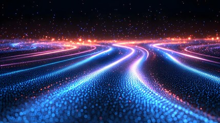 Wall Mural - Abstract digital artwork displays a mesmerizing array of vibrant light trails and glowing particles, creating a dynamic and futuristic aesthetic.