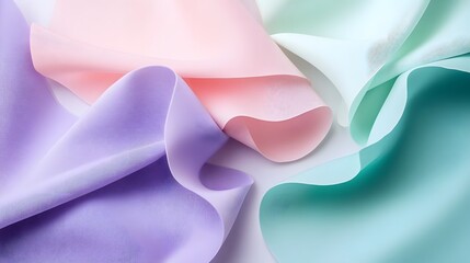 Wall Mural - Pastel-toned fabrics, draped in fluid shapes, create an abstract and delicate visual display.
