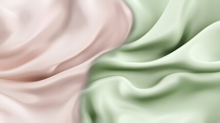 Wall Mural - Two contrasting shades of smooth fabric, a delicate light peach and a soft mint green, elegantly draped in flowing folds.