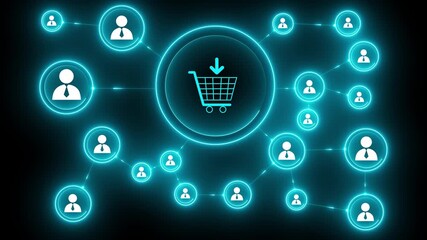 Business button shopping online network. Glowing neon background, Motion graphics of 