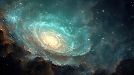Wall Mural - Super Nova. Glowing Green Nebula Galaxy Spiral in Space Background