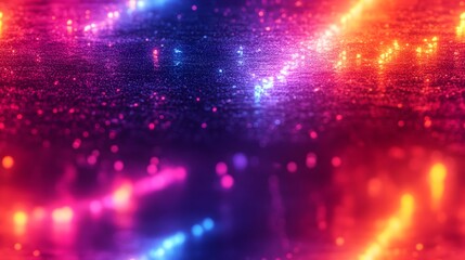 Wall Mural - Vibrant, glowing particles create a dynamic abstract design with a blend of energetic, colorful lights.