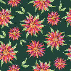 Wall Mural - Watercolor Burgundy Flowers Seamless Pattern Background