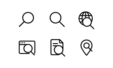 Magnifying glass icons set: simple line style for web and app interfaces
