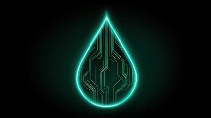 Wall Mural - Digital water drop design features glowing lines resembling circuit patterns, symbolizing technology and innovation. sleek, modern aesthetic evokes sense of futuristic energy and creativity