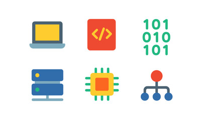 Computer science icons for tech design projects - technology, programming, and data visualization elements